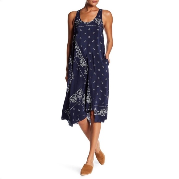 Theory Silk Blue Apalania Bandana Asymmetric Hem Tank Dress EUC Size 0 H0302601 - Picture 1 of 11